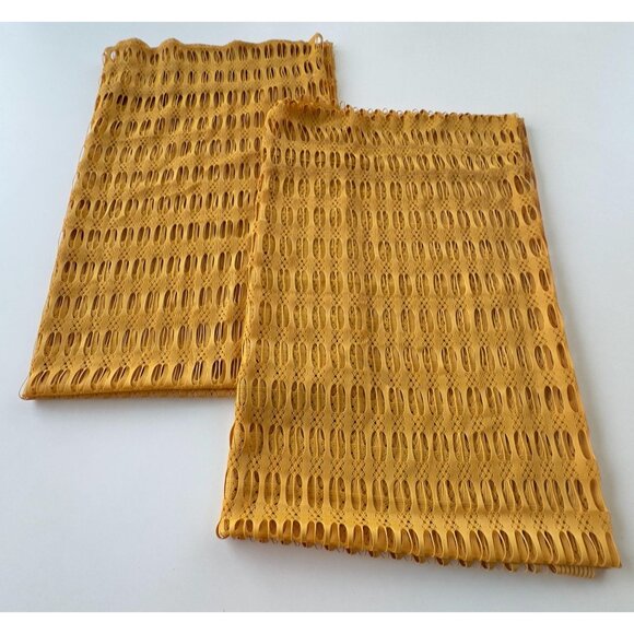 Vintage 70s yellow curtains, soft mesh, funky open weave geometric, pair panels - Picture 9 of 10